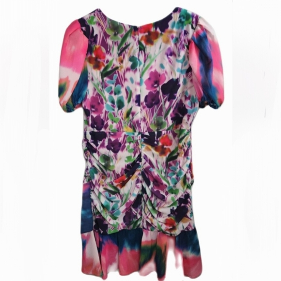 One33 Social Ruched Floral Print Crepe de Chine Dress Size 12 - Picture 4 of 12